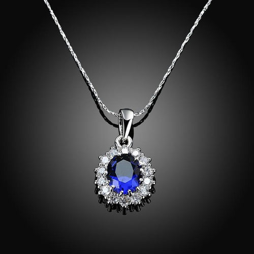 3.55 CTTW Sapphire Oval Cut Necklace Set in 18K White Gold Plated Official Gemz