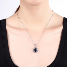 Load image into Gallery viewer, 3.55 CTTW Sapphire Oval Cut Necklace Set in 18K White Gold Plated Official Gemz
