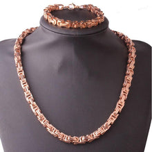Load image into Gallery viewer, 8 MM Rose Plated 24&quot; Solid Byzantine Link Chain &amp; Choker
