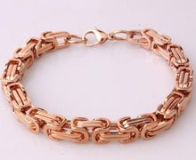 Load image into Gallery viewer, 8 MM Rose Plated 24&quot; Solid Byzantine Link Chain &amp; Choker
