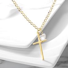 Load image into Gallery viewer, Cross w/Love-shaped Pearl Pendant Necklace Official Gemz
