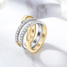 Load image into Gallery viewer, Gold Wide Band Cocktail Ring With Clear Crystals Official Gemz
