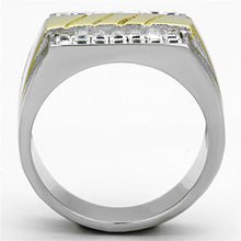 Load image into Gallery viewer, Mens Golden Embedded Two Toned Stainless Steel CZ Ring Official Gemz
