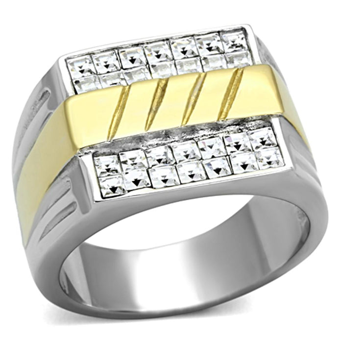 Mens Golden Embedded Two Toned Stainless Steel CZ Ring Official Gemz