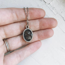 Load image into Gallery viewer, Oval Raw Meteorite Pendant Necklace in Matte Brushed Silver Official Gemz

