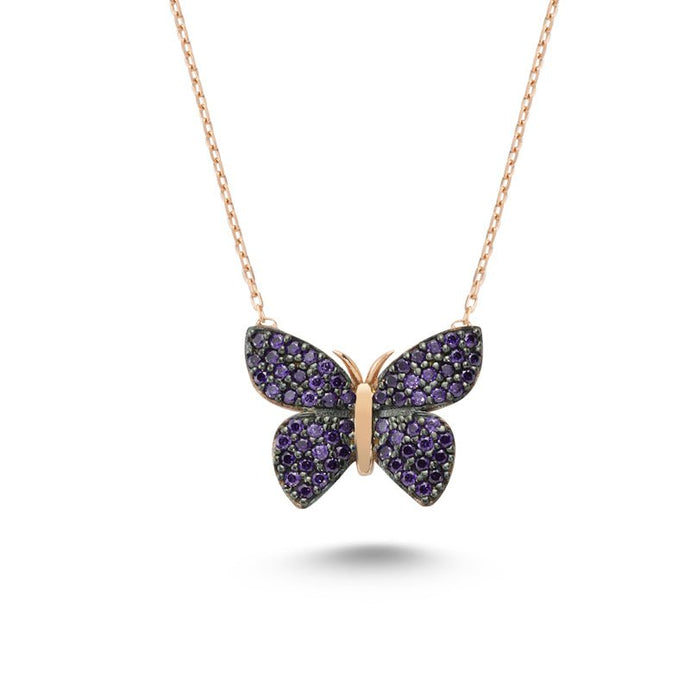 Rose Gold Purple Butterfly Necklace Official Gemz
