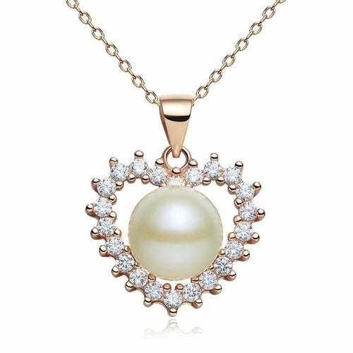 Sterling Silver Necklace / Pearl Heart Rose Gold Studded Necklace - Official Gemz