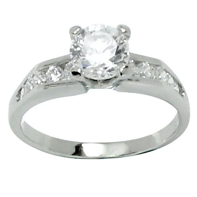 Classic Style Prong Set Engagement Side Stone Accent Ring