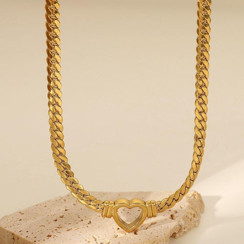 Titanium Steel Cuban chain heart necklace 18K gold-plated