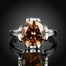 Load image into Gallery viewer, 18K White Gold Plated Stéphanie Round Orange Stone Ring

